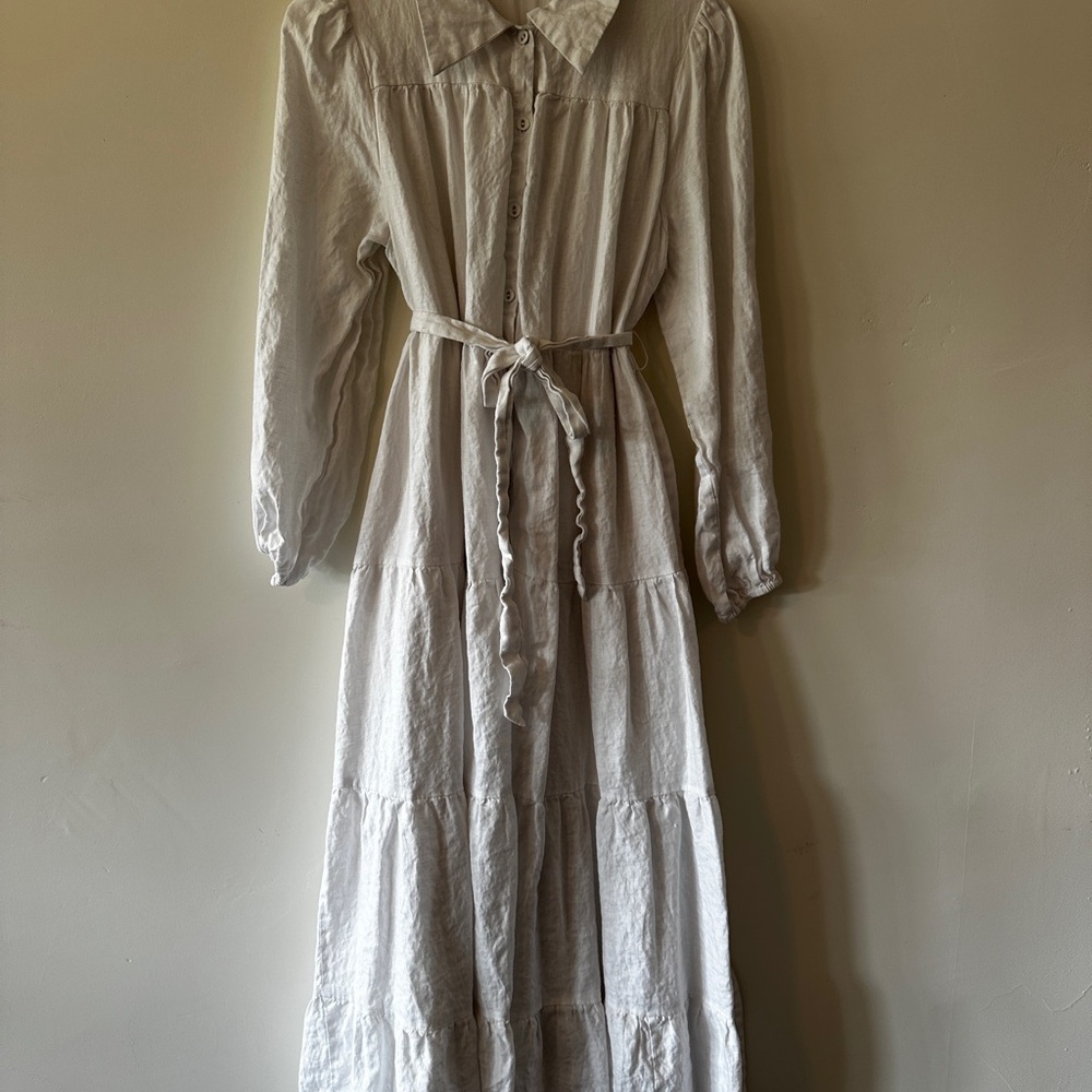 DISSH Cream Long Sleeve Sundress with Peter Pan Collar